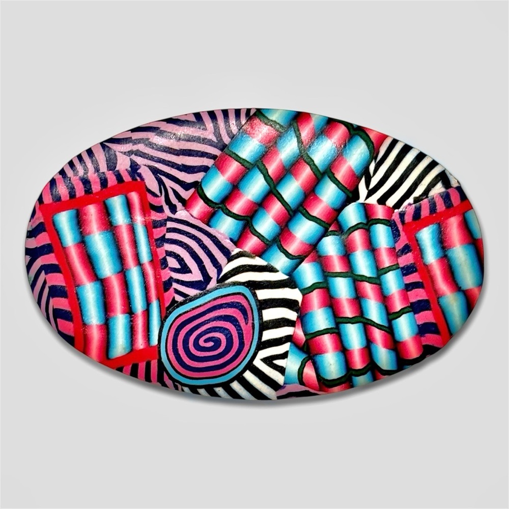 Bold Vintage 80s Abstract Polymer Clay Statement Brooch Pin